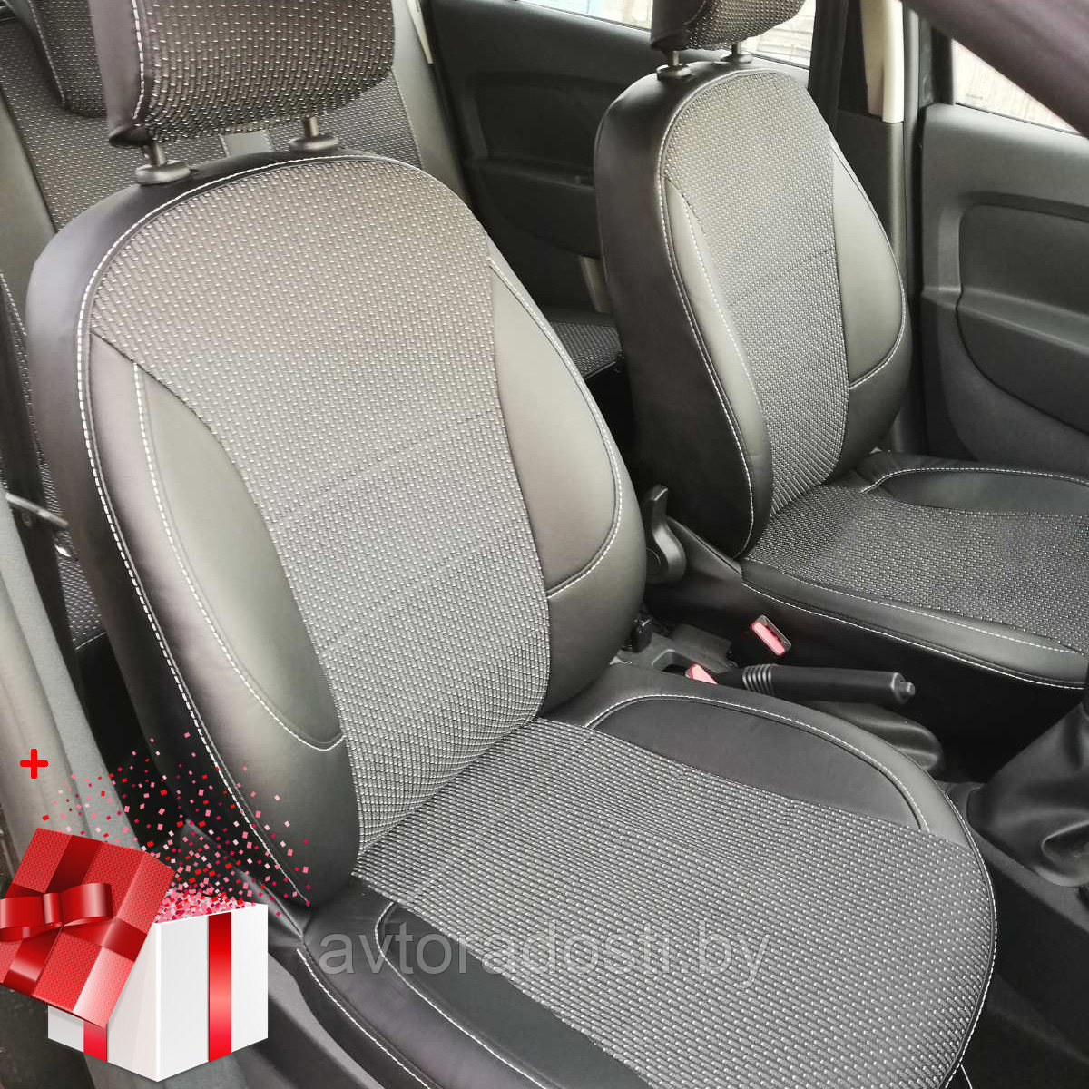 Чехлы на сиденья Volkswagen Polo LTB (2020-) лифтбек, задний подлокотник (экокожа, жаккард) - фото 1 - id-p178403807