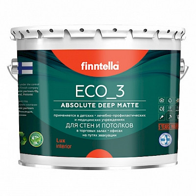Краска ECO 3 матовая, для стен и потолков, моющаяся (0,9 л) (Finntella, Финляндия) - фото 1 - id-p184245138