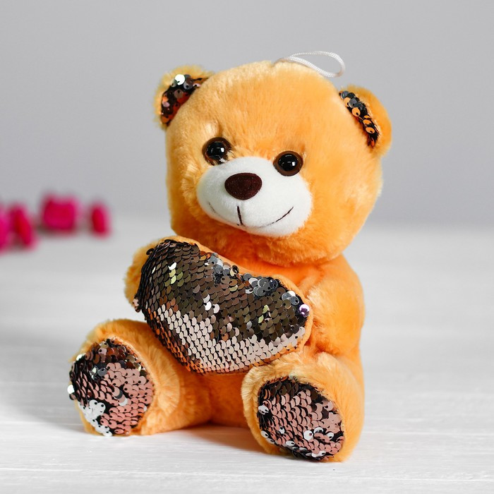 Мягкая игрушка «Медведь с сердцем», пайетки, розово-серебряный - фото 1 - id-p184262443