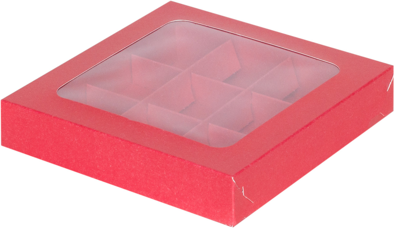 Коробка для 9 конфет с вклееным окном Красная матовая, 155х155х h30 мм - фото 1 - id-p136483796