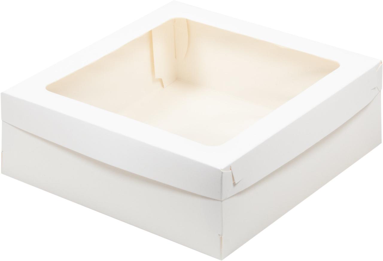 Коробка для зефира и печенья со съемной крышкой и окном, Белая, 200х200х h70 мм - фото 1 - id-p184279538