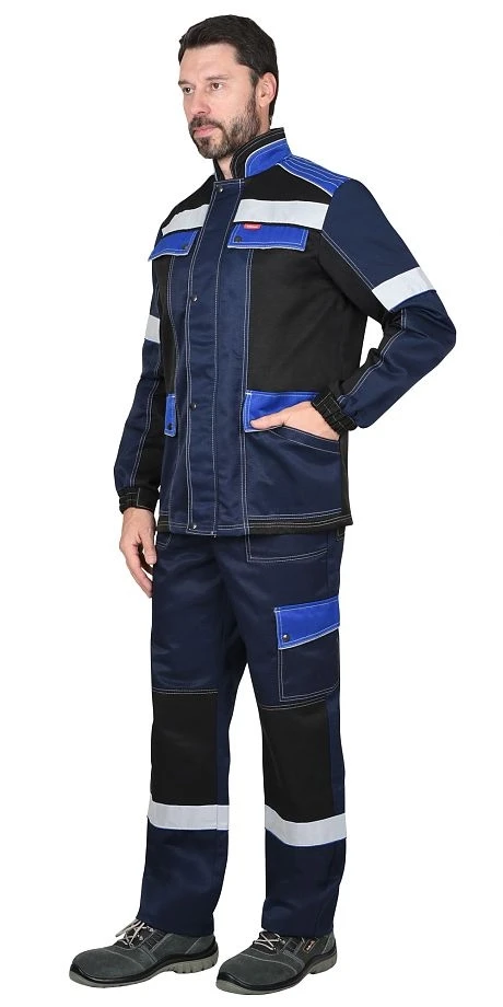 Костюм мужской летний «СИРИУС-ПОЛИНОМ» куртка и брюки, синий с черным и васильковым, СОП - фото 1 - id-p127417714