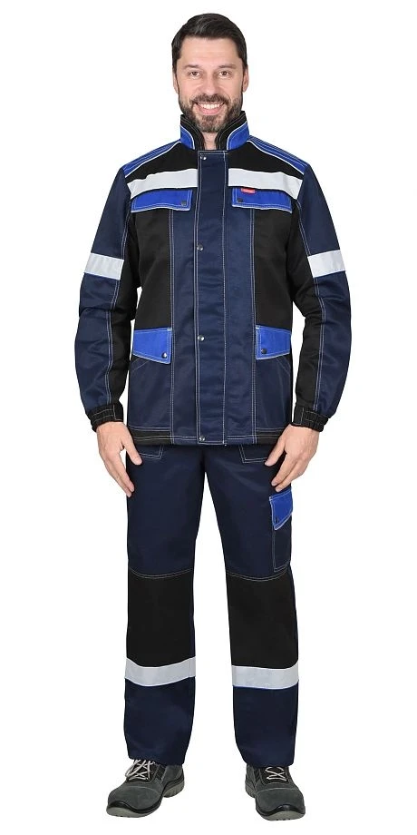 Костюм мужской летний «СИРИУС-ПОЛИНОМ» куртка и брюки, синий с черным и васильковым, СОП - фото 8 - id-p127417714