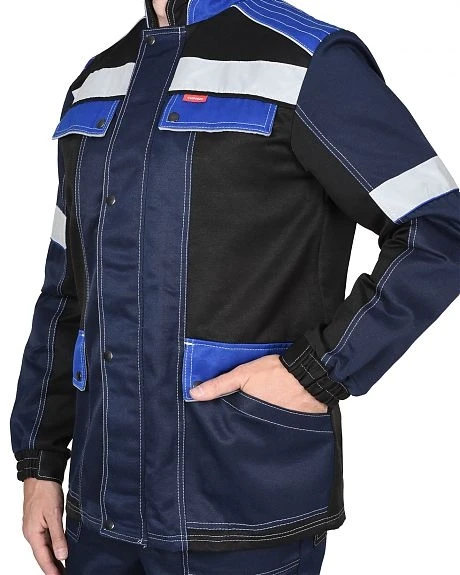 Костюм мужской летний «СИРИУС-ПОЛИНОМ» куртка и брюки, синий с черным и васильковым, СОП - фото 9 - id-p127417714