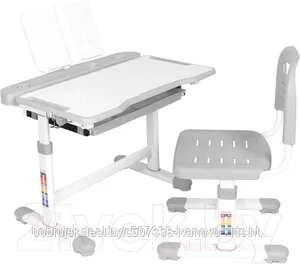 Парта+стул Anatomica Vitera с ящиком и подставкой (белый/серый)