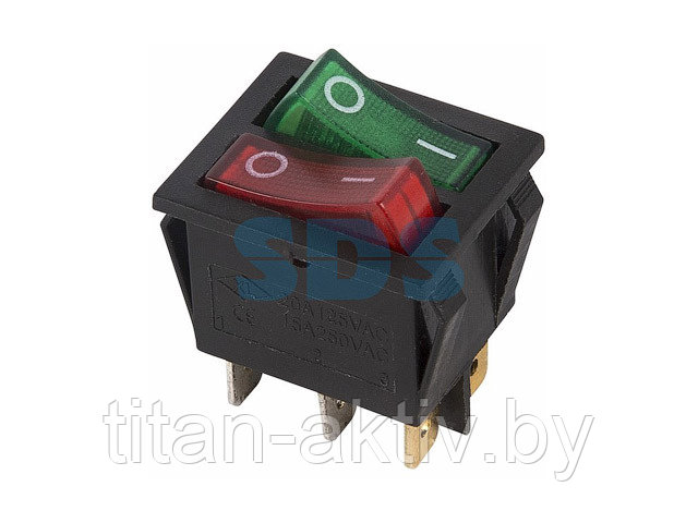 Выключатель клавишный 250V 15А (6с) ON-OFF красный/зеленый с подсветкой ДВОЙНОЙ (RWB-511) REXANT - фото 1 - id-p181342417