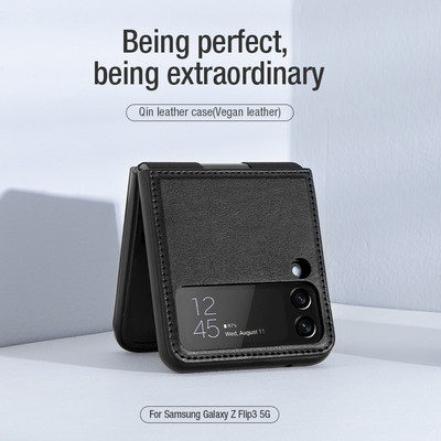 Кожаный чехол Nillkin Qin Pro Plain Leather Case Черный для Samsung Galaxy Z Flip 3 - фото 7 - id-p184367257
