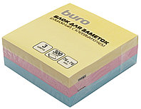 Блок самоклеящийся бумажный Buro 1518025 76x76мм 300лист. пастель 3цв.в упак.