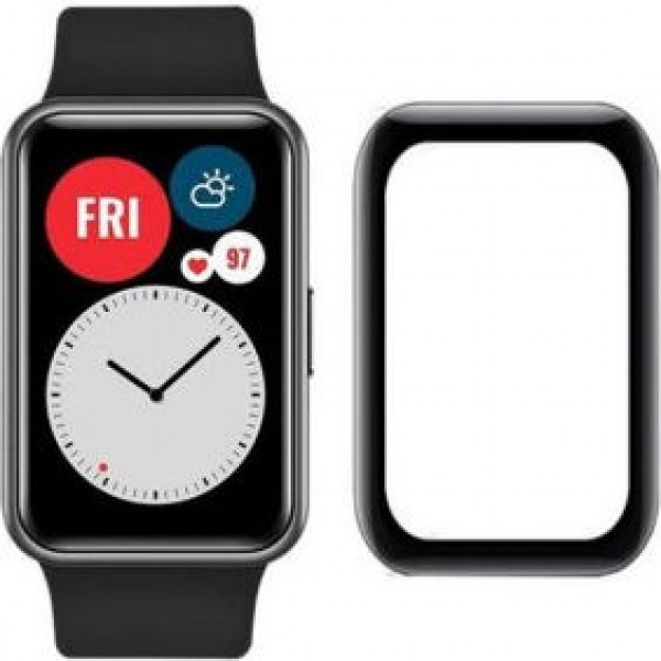 Защитное стекло Rumi Hybrid для Huawei Watch FIT, Watch FIT Elegant с черной рамкой - фото 1 - id-p184430309