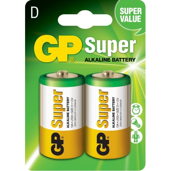 Батарейка GP Super LR20/13A 2 шт - фото 1 - id-p184428478