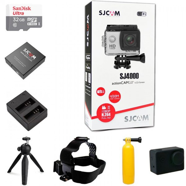 Подарочный набор Active kit с экшн-камерой SJCAM SJ4000 Серебристый - фото 1 - id-p184430620