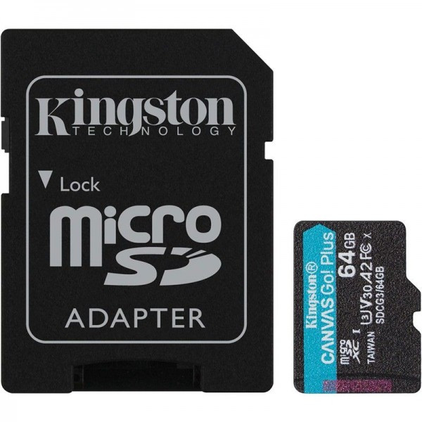 Карта памяти Kingston Canvas Go! Plus microSDXC 64Gb UHS-I U3 A2 V30 170MB/s (R) 90MB/s (W) - фото 1 - id-p184429780