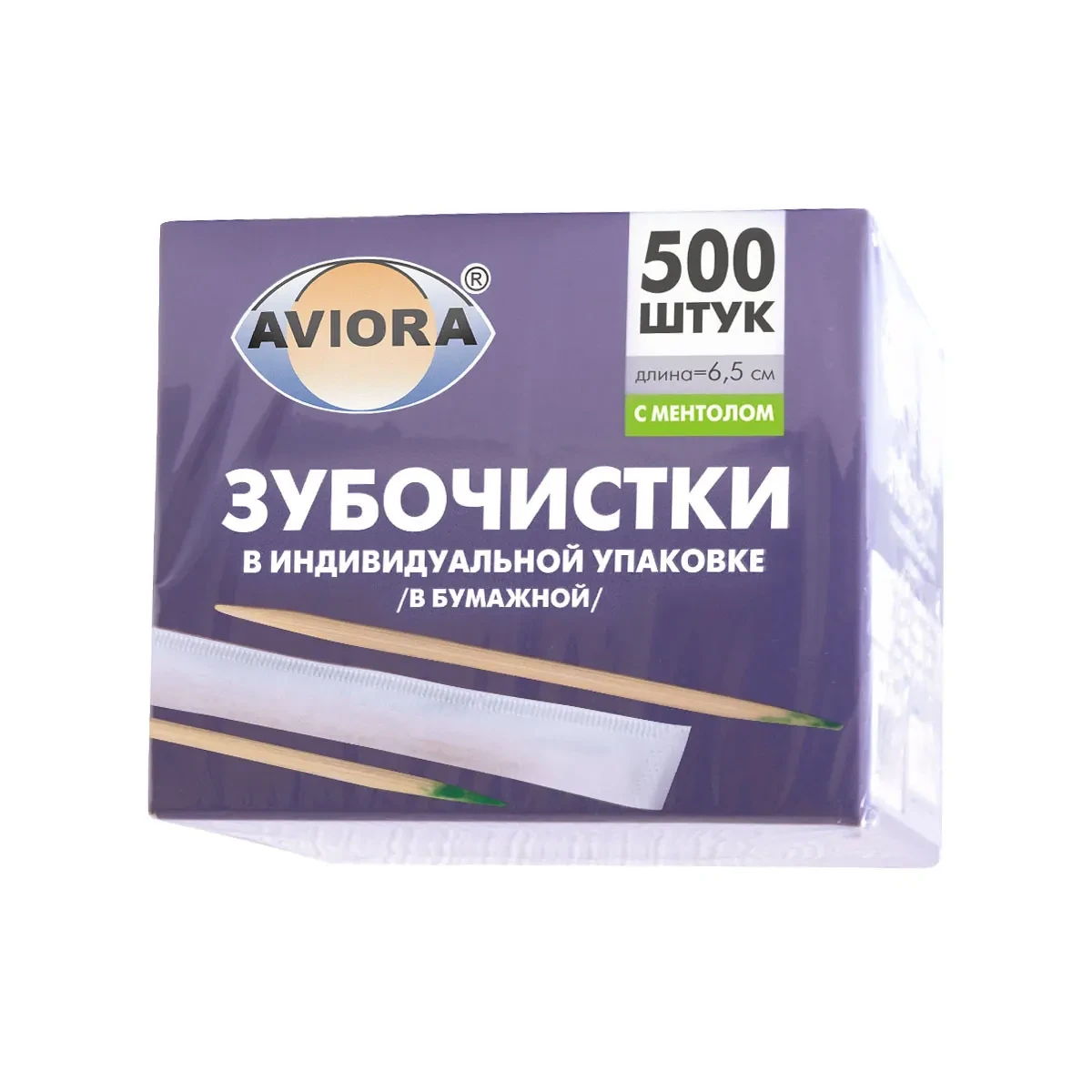 Зубочистки деревянные, с ментолом, 500 шт. в кор. каждая шт. в инд. упак.