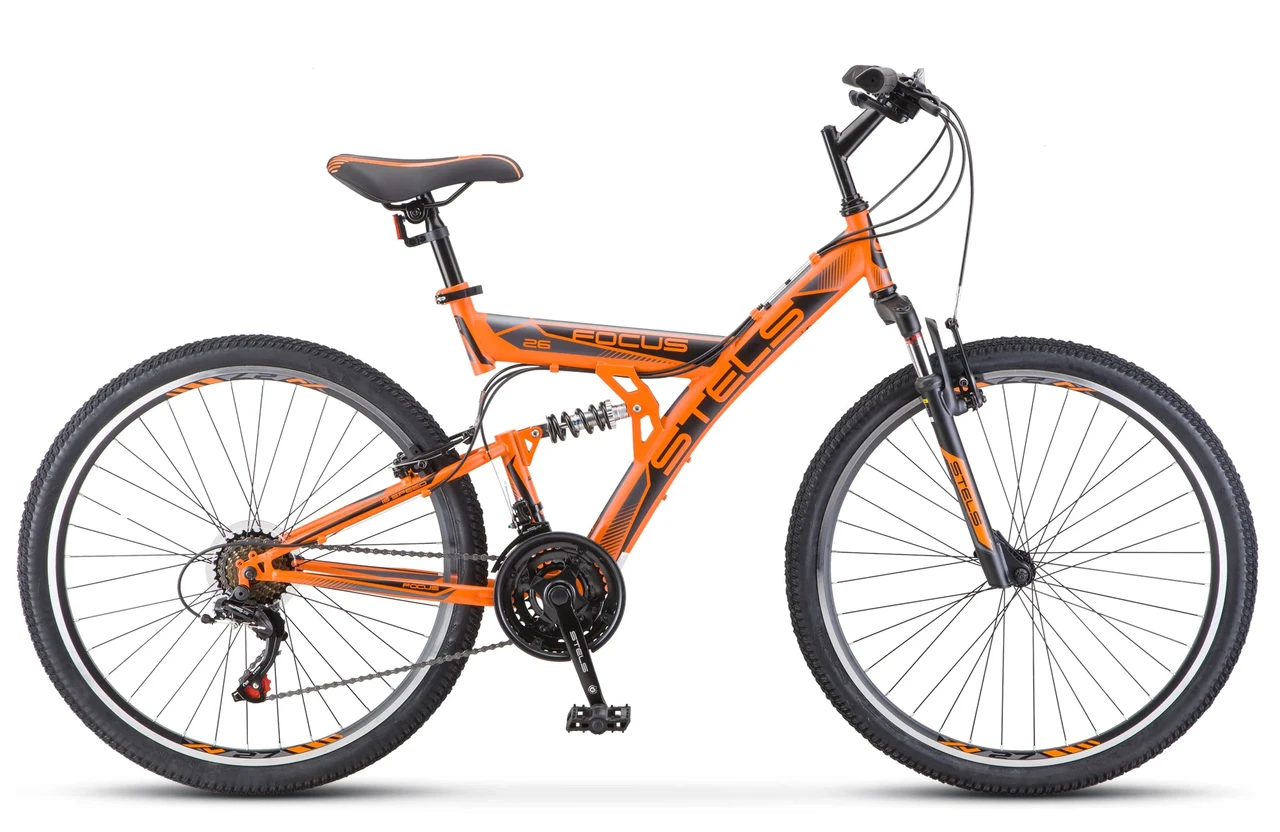 Двухподвесный велосипед Stels Focus 26" V 18 sp V030 оранжевый/чёрный - фото 1 - id-p184463137