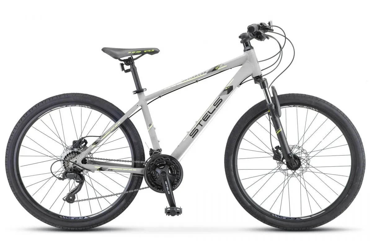 Горный велосипед Stels Navigator 590 D 26" K010 серый/салатовый - фото 1 - id-p184463286