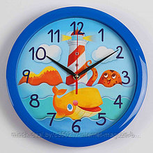 Часы настенные "Маяк и морские обитатели", синий обод, 28х28 см
