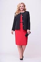 Женский осенний красный деловой большого размера комплект с платьем Swallow 590 красный/черный 52р.