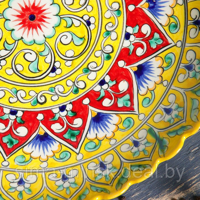 Ляган Риштанская Керамика "Цветы", 31 см, жёлтый, рифлённый - фото 3 - id-p184509637