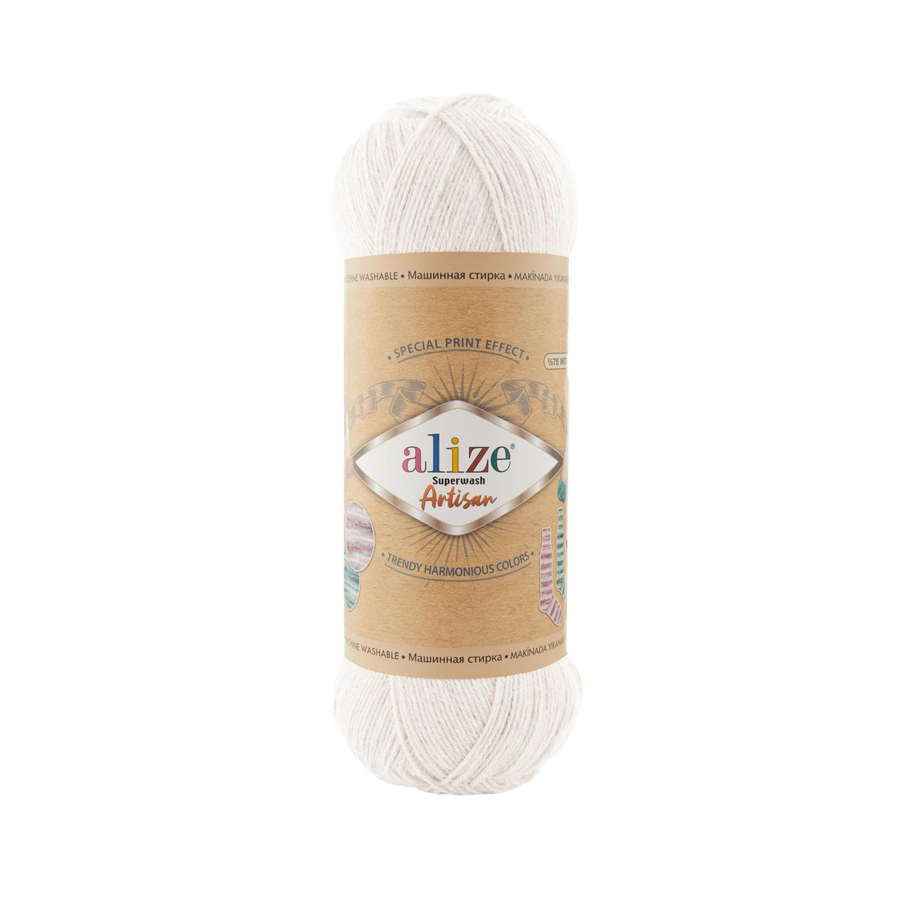 Пряжа Ализе Супервош Артисан (Alize Superwash Artisan) цвет 55 белый - фото 1 - id-p184527821