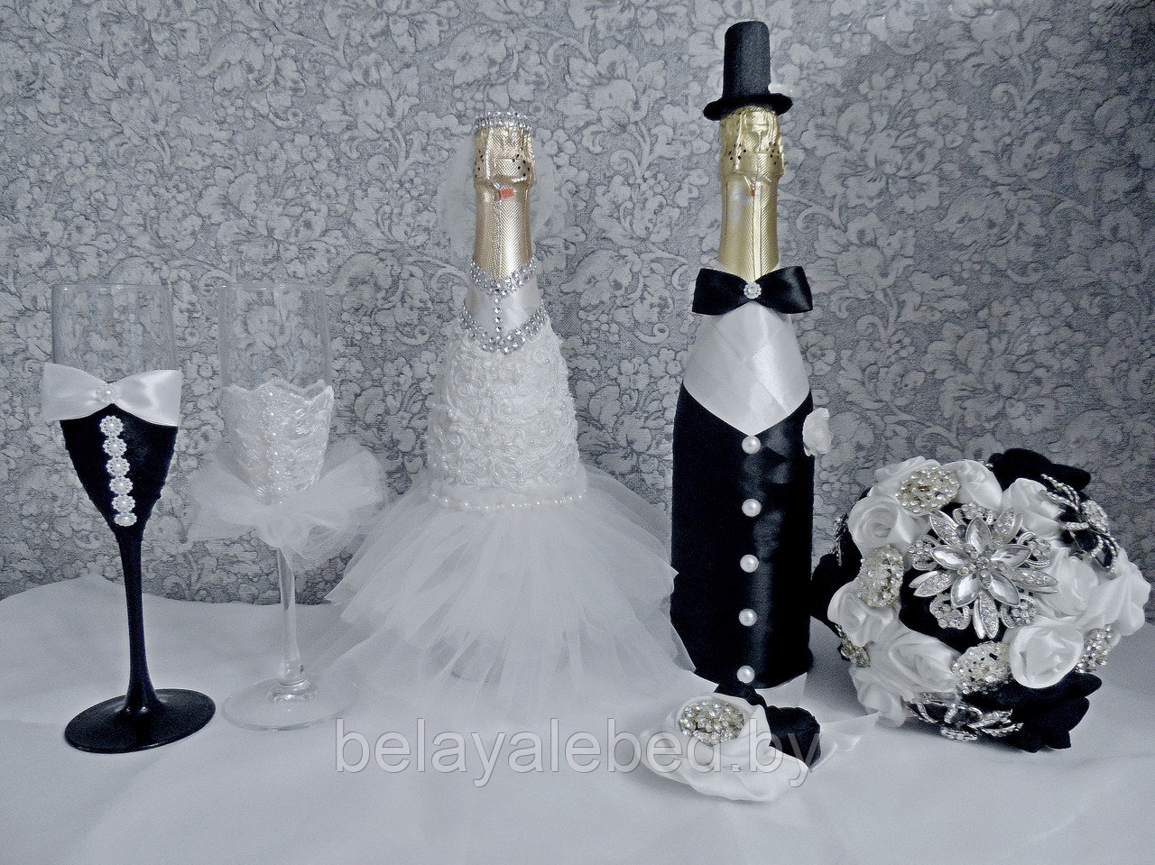 Украшение на свадебное шампанское - фото 6 - id-p184132020