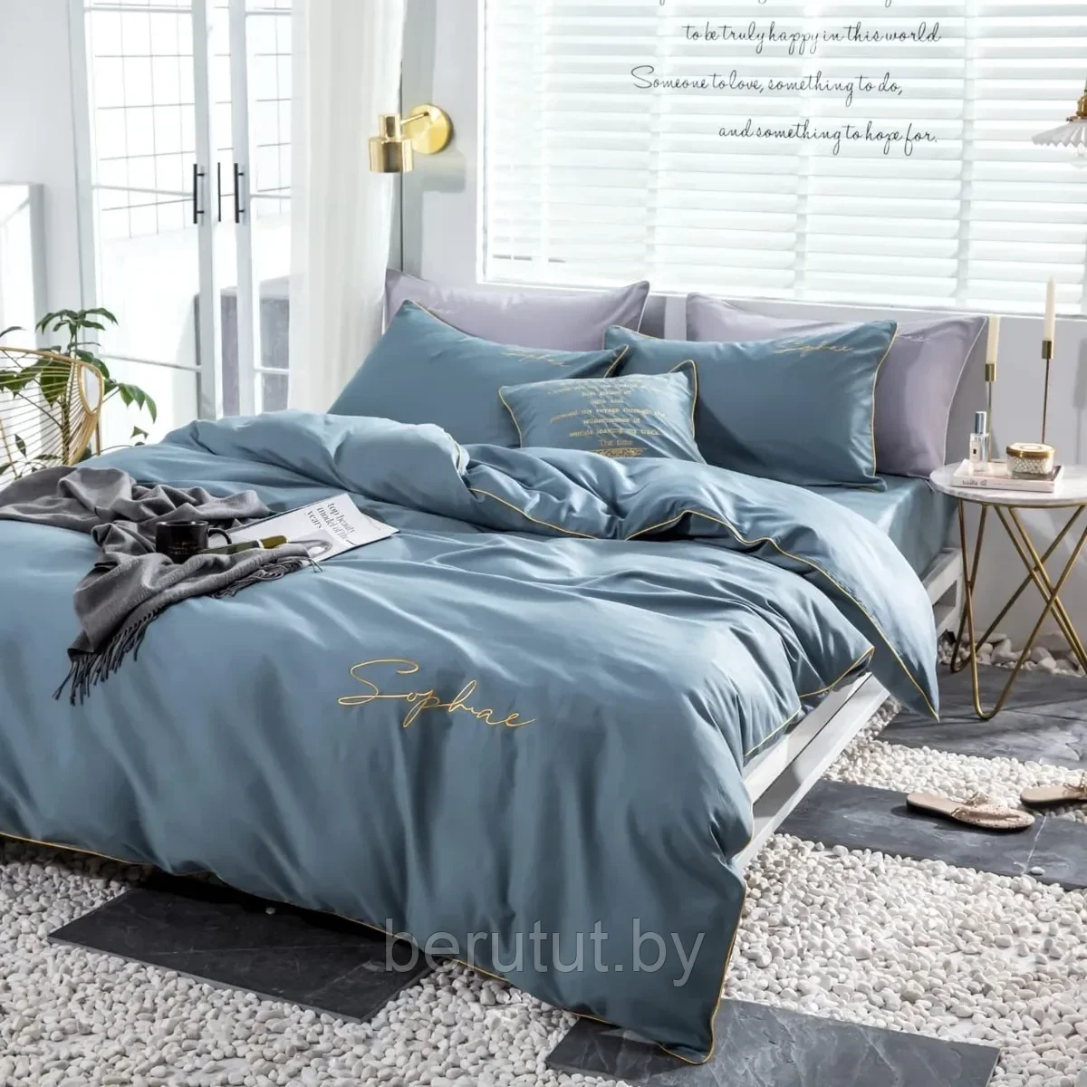 Комплект постельного белья Евро MENCY ЖАТКА Голубой - фото 4 - id-p184658096