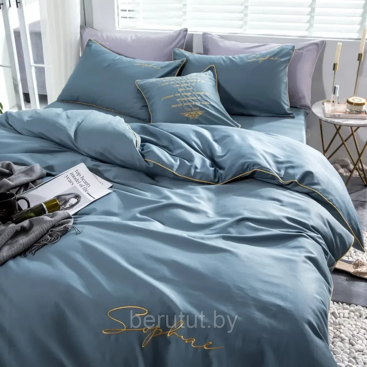 Комплект постельного белья Евро MENCY ЖАТКА Голубой - фото 1 - id-p184658096