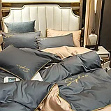 Комплект постельного белья Евро MENCY ЖАТКА Серый/бежевый, фото 4