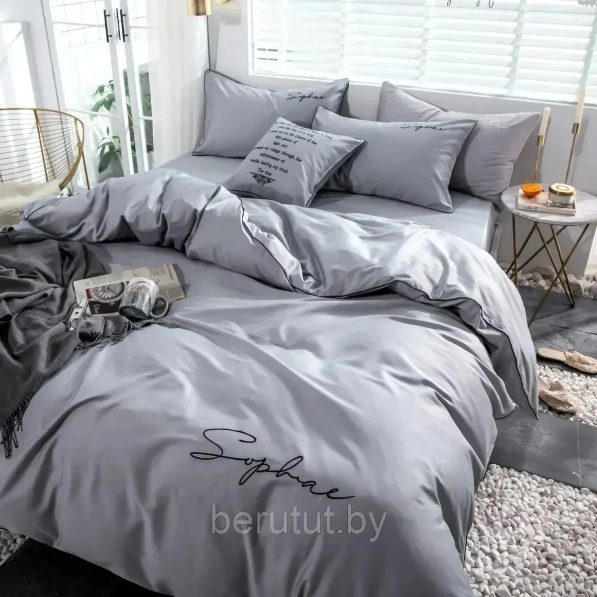Комплект постельного белья Евро MENCY ЖАТКА Серый - фото 1 - id-p184658230
