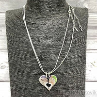 Парная подвеска Сердце на цепочках (2 цепочки, 2 половинки сердца) Серебро