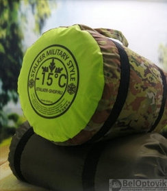 Спальный мешок с подголовником Stalker Military Style одеяло (22595, изософт, до -15С), РФ
