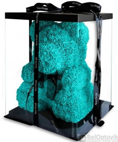 Мишки (мишка) из 3D роз с бантиком 40 см. В подарочной коробке и лентой. Лучшее качество первых партий мишек