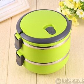 Ланч бокс многоярусный Lunch box Stainless Steel на 2 секции, 1.4л Зеленый