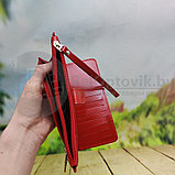 Женский кошелек из натуральной кожи с ручкой, отдел на молнии (22.00 х 12.00 х 1.50 см.). Красный, фото 8