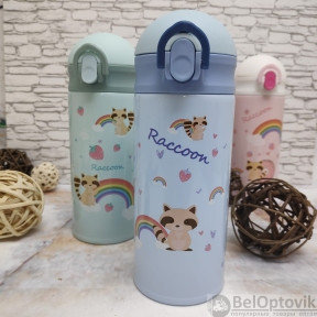 Термокружка Made me Smile Веселые зверята, 350 мл Енотик Raccoon (синий)