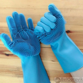 Многофункциональные силиконовые перчатки Magic Brush Синие