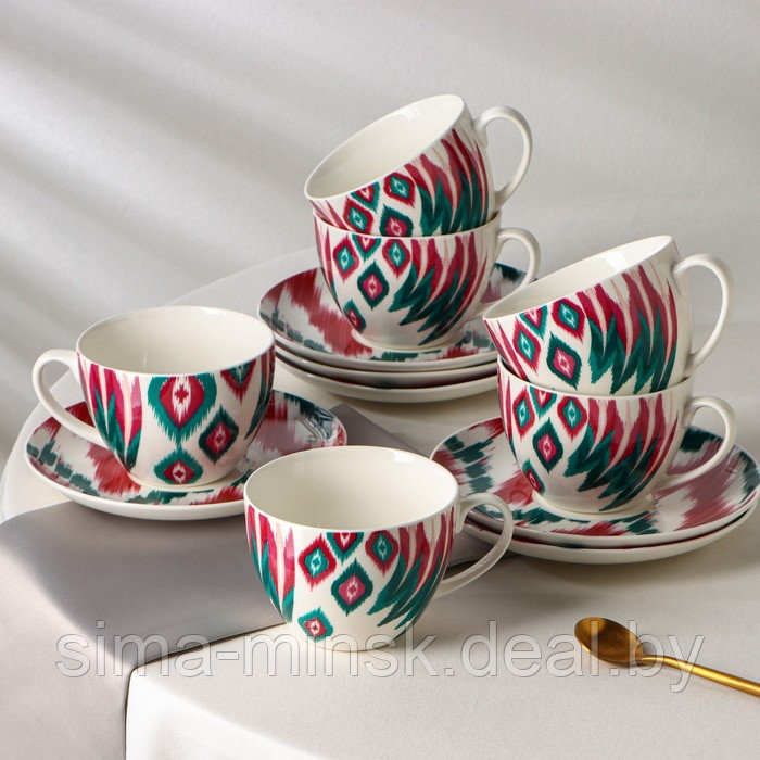 Сервиз фарфоровый чайный Доляна Askım, 12 предметов: 6 чашек 250 мл, 6 блюдец d=15 см - фото 1 - id-p184673676