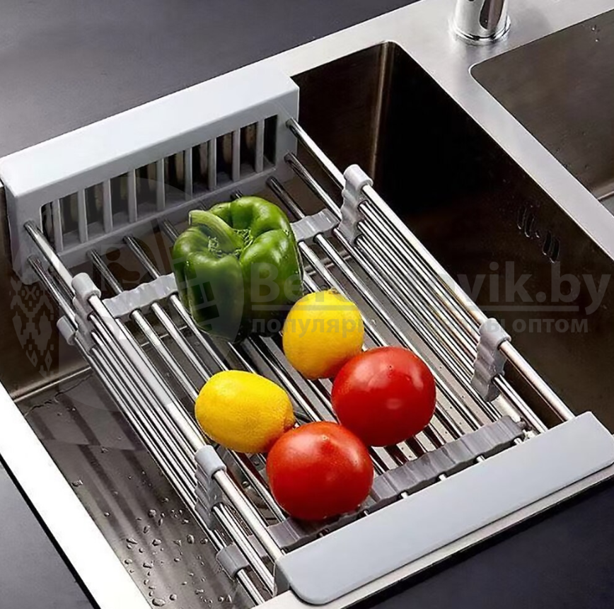 Органайзер для кухни универсальный (дуршлаг сушилка) Extendable Dish Drying, металл, пластик Темно-серый - фото 3 - id-p151369185