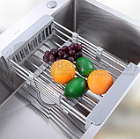 Органайзер для кухни универсальный (дуршлаг сушилка) Extendable Dish Drying, металл, пластик Светло-серый, фото 2