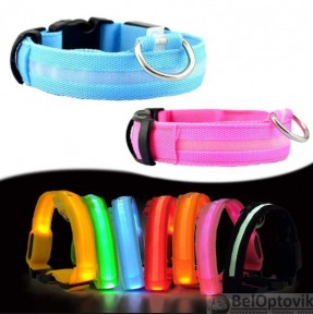Светящийся ошейник для собак (3 режима) Glowing Dog Collar Голубой М (MAX 45 sm)