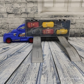Трейлер Хот Вилс Hot Wheels с машинками и треком Синяя машина