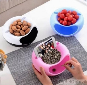 Двойная тарелка для снеков (семечек) и подставка для телефона (3 в 1) Creative  Fashionable Fruit Platter