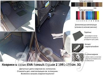 Коврики в салон EVA Renault Espace 2 1991-1996гг. 3D / Рено Эспейс 2 / @av3_eva