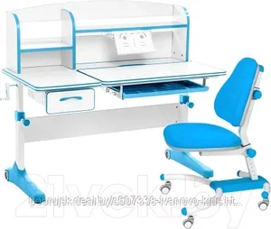 Парта+стул Anatomica Smart-50 K639 с надстройкой и подставкой для книг (белый/голубой)