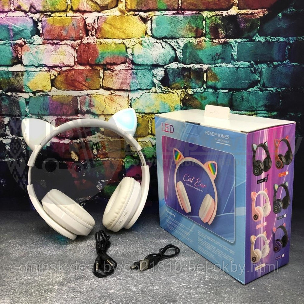 Беспроводные 5.0 bluetooth наушники со светящимися Кошачьими ушками HL89 CAT EAR Бежевые - фото 4 - id-p184686195