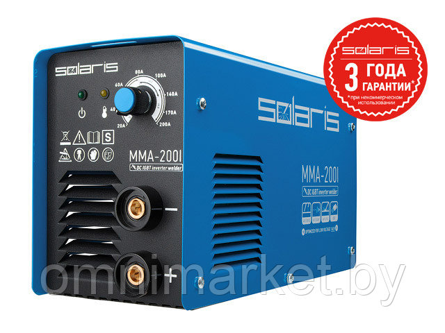 Инвертор сварочный SOLARIS MMA-200I (230В, 20-200 А, 70В, электроды диам. 1.6-4.0 мм, вес 3.4 кг)