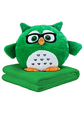 Сова с пледом 3 в 1: мягкая игрушка- подушка - плед (покрывало) зеленый