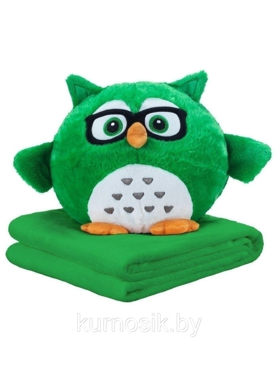 Сова с пледом 3 в 1: мягкая игрушка- подушка - плед (покрывало) зеленый - фото 1 - id-p184709844