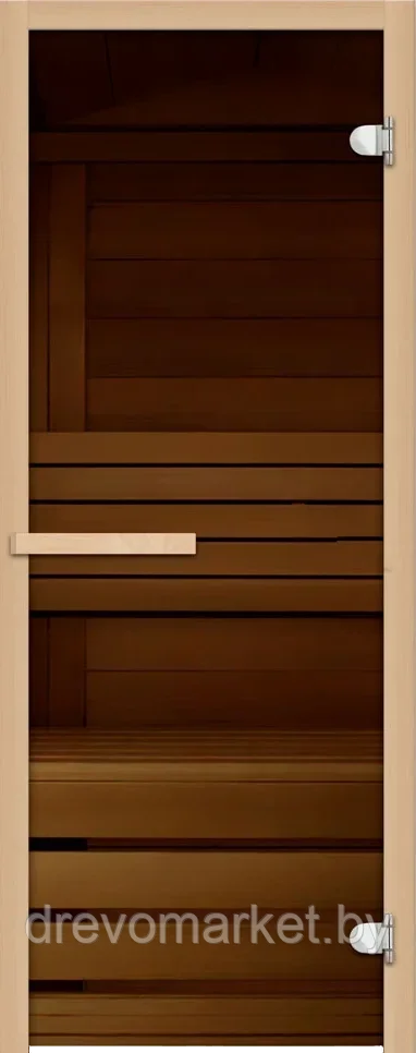 Дверь для бани стеклянная DoorWood (6мм) 700*1900 мм, цвет - бронза, коробка Хвоя 2 петли