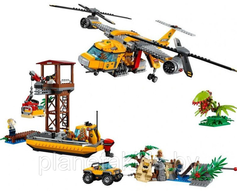 Детский конструктор Bela арт. 10713 "Вертолёт для доставки грузов в джунглях" аналог Лего Lego 60162, 1298 д. - фото 2 - id-p184724515