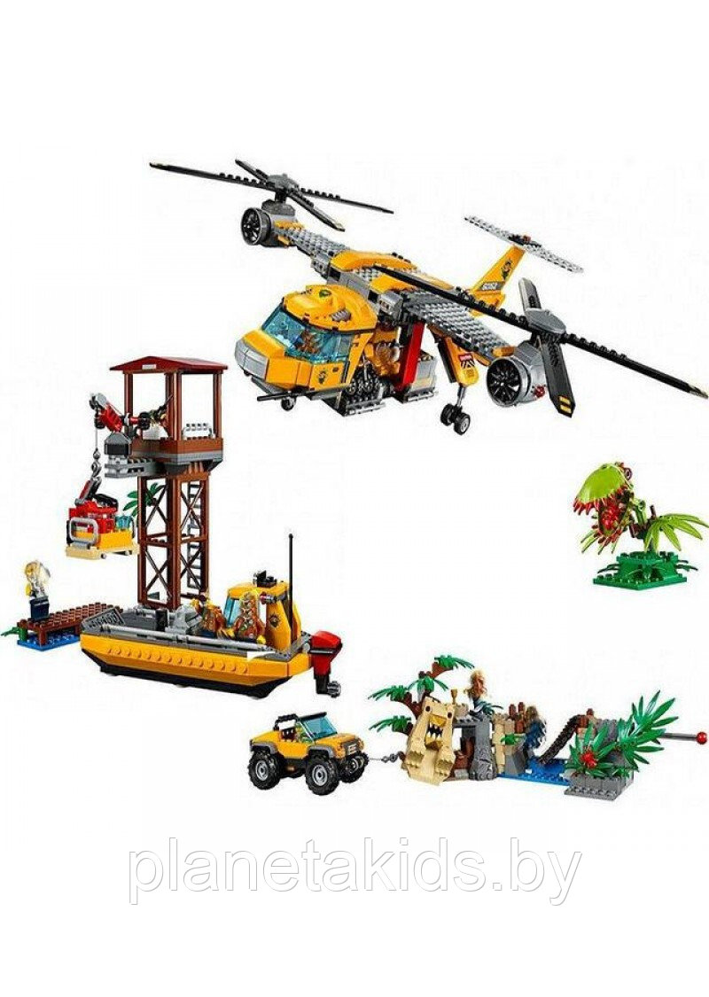 Детский конструктор Bela арт. 10713 "Вертолёт для доставки грузов в джунглях" аналог Лего Lego 60162, 1298 д. - фото 5 - id-p184724515